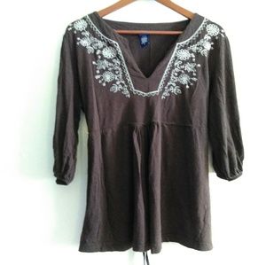 Basic Editions Brown Empire Waist Tie Back Top